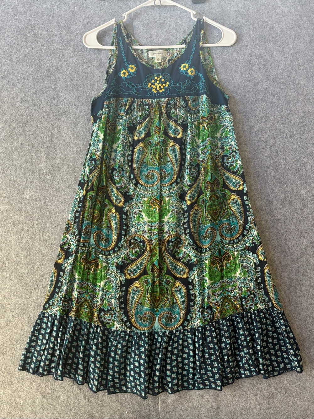 Sleeveless Paisley Summer Dress in Teal and Green